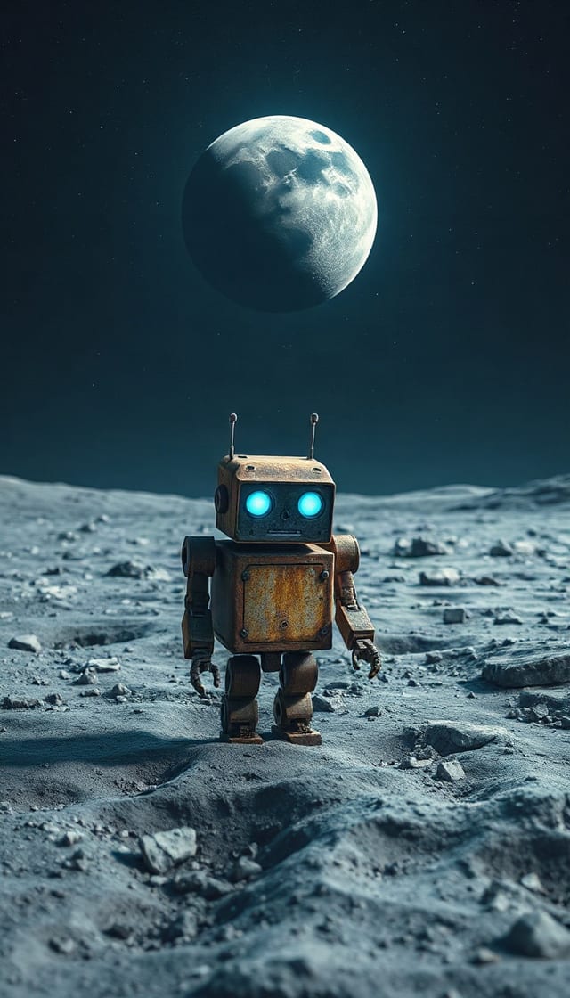 AI-generated scene: A small robot exploring the Moon